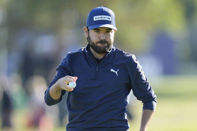 SUTTON COLDFIELD, ENGLAND - AUG 30: Angel Hidalgo (ESP) reacts after holing a putt on the 18th green during the delayed Round 3 at the 2026 Husqvarna British Masters at The Belfry, Sutton Coalfield on August 30, 2026 in Warwickshire, England The 2026 Husqvarna British Masters