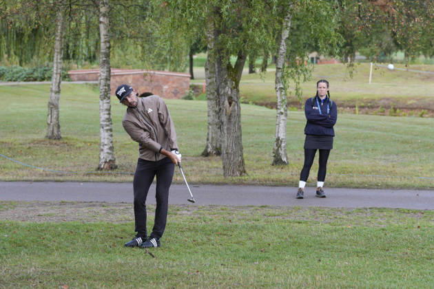 SUTTON COLDFIELD, ENGLAND - AUG 30: Marco Penge (ENG) chips to the 8th green during the delayed Round 3 at the 2026 Husqvarna British Masters at The Belfry, Sutton Coalfield on August 30, 2026 in Warwickshire, England The 2026 Husqvarna British Masters