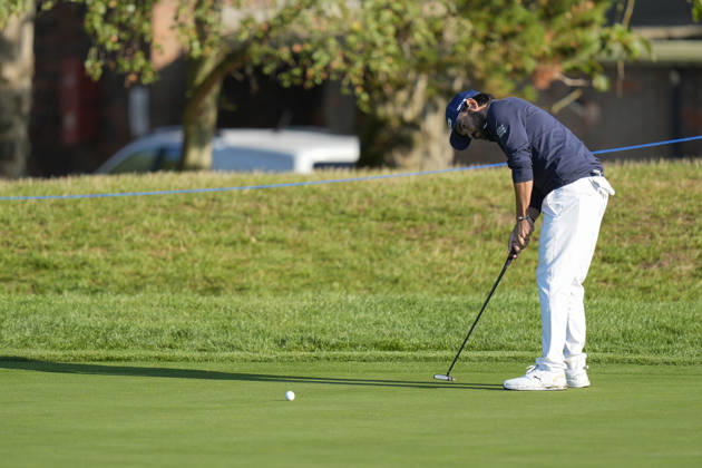 SUTTON COLDFIELD, ENGLAND - AUG 30: Angel Hidalgo (ESP) putts for birdie on the seventeenth green during the delayed Round 3 at the 2026 Husqvarna British Masters at The Belfry, Sutton Coalfield on August 30, 2026 in Warwickshire, England The 2026 Husqvarna British Masters