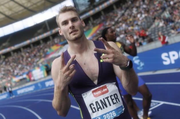BERLIN, GERMANY - AUGUST 30, 2026: Robin GANTER (GER Germany) reacts after competing in the men’s 100m during the ISTAF at Olympic Stadium on August 30, 2026 in Berlin, Germany. Germany Copyright: xAxelxKohringx