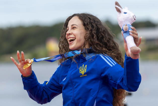 ICF Canoe Sprint and Paracanoe World Championships Liudmyla Luzan at the medal ceremony during the 2026 ICF World Championships in Canoe Sprint and Para-canoe in PoznaÅ , Poland, on 30 August 2026. Poznan Poland  Copyright: xAndrzejxIwanczukx originalFilename:iwanczuk-icfcanoe260830_nptWy.jpg