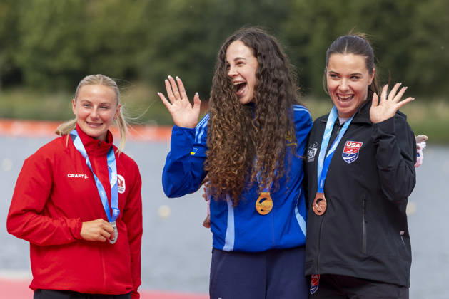 ICF Canoe Sprint and Paracanoe World Championships Sophia Jensen,Liudmyla Luzan,Nevin Harrison at the medal ceremony during the 2026 ICF World Championships in Canoe Sprint and Para-canoe in PoznaÅ , Poland, on 30 August 2026. Poznan Poland  Copyright: xAndrzejxIwanczukx originalFilename:iwanczuk-icfcanoe260830_npFgQ.jpg