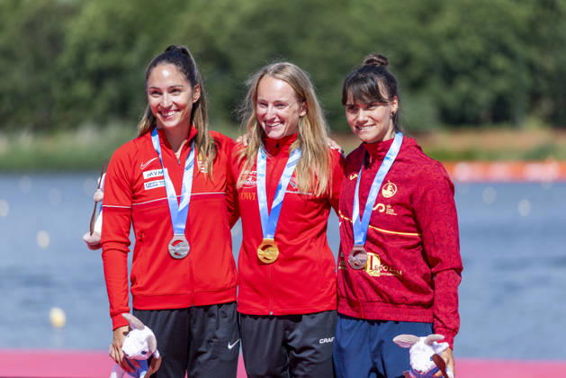 ICF Canoe Sprint and Paracanoe World Championships Anna Lucz,Frederikke Hauge Moercke, Sara Ouzande at the medal ceremony during the 2026 ICF World Championships in Canoe Sprint and Para-canoe in PoznaÅ , Poland, on 30 August 2026. Poznan Poland  Copyright: xAndrzejxIwanczukx originalFilename:iwanczuk-icfcanoe260830_npo79.jpg