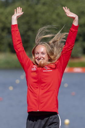ICF Canoe Sprint and Paracanoe World Championships ,Frederikke Hauge Moercke at the medal ceremony during the 2026 ICF World Championships in Canoe Sprint and Para-canoe in PoznaÅ , Poland, on 30 August 2026. Poznan Poland  Copyright: xAndrzejxIwanczukx originalFilename:iwanczuk-icfcanoe260830_npVad.jpg