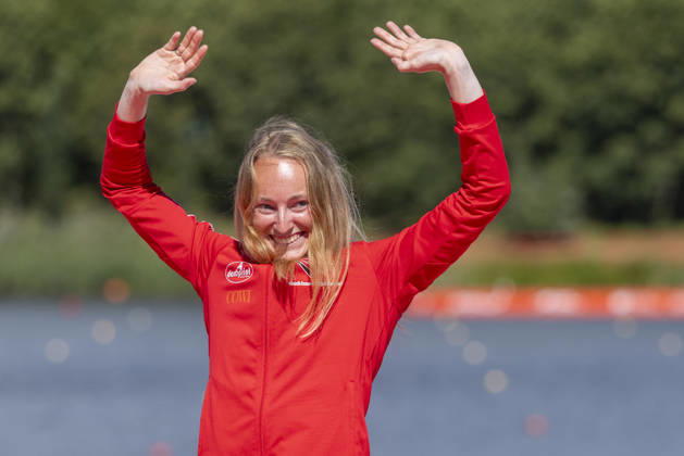 ICF Canoe Sprint and Paracanoe World Championships ,Frederikke Hauge Moercke at the medal ceremony during the 2026 ICF World Championships in Canoe Sprint and Para-canoe in PoznaÅ , Poland, on 30 August 2026. Poznan Poland  Copyright: xAndrzejxIwanczukx originalFilename:iwanczuk-icfcanoe260830_npMme.jpg