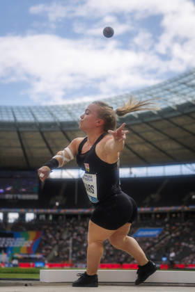 BERLIN, GERMANY - AUGUST 30, 2026: Lara BAARS (NED Netherlands) competing in the para-shotput (mixed) during the ISTAF at Olympic Stadium on August 30, 2026 in Berlin, Germany. Germany Copyright: xAxelxKohringx