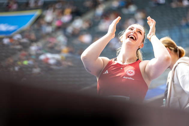ISTAF 2026; Berlin, 30.08.2026 Ausgelassene Freude bei Diskuswerferin Leia BRAUNAGEL (GER Germany); ISTAF Berlin am 30.08.2026 im Olympiastadion in Berlin (Deutschland). Copyright: xBEAUTIFULxSPORTS R.xSchmittx
