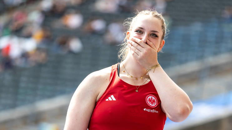 ISTAF 2026; Berlin, 30.08.2026 Kann es selbst kaum glauben: Diskuswerferin Leia BRAUNAGEL (GER Germany); ISTAF Berlin am 30.08.2026 im Olympiastadion in Berlin (Deutschland). Copyright: xBEAUTIFULxSPORTS R.xSchmittx