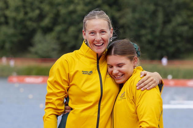 ICF Canoe Sprint and Paracanoe World Championships Kailey Harlen,Natalia Drobot at the medal ceremony during the 2026 ICF World Championships in Canoe Sprint and Para-canoe in PoznaÅ , Poland, on 30 August 2026. Poznan Poland  Copyright: xAndrzejxIwanczukx originalFilename:iwanczuk-icfcanoe260830_npD3z.jpg