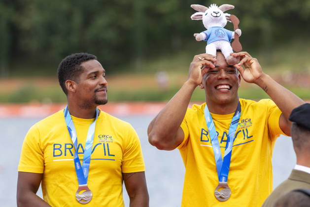 ICF Canoe Sprint and Paracanoe World Championships Gabriel Assuncao Nasciemiento,Jacky Jamael Nascimento Godmann at the medal ceremony during the 2026 ICF World Championships in Canoe Sprint and Para-canoe in PoznaÅ , Poland, on 30 August 2026. Poznan Poland  Copyright: xAndrzejxIwanczukx originalFilename:iwanczuk-icfcanoe260830_npuVJ.jpg