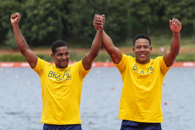 ICF Canoe Sprint and Paracanoe World Championships Gabriel Assuncao Nasciemiento,Jacky Jamael Nascimento Godmann at the medal ceremony during the 2026 ICF World Championships in Canoe Sprint and Para-canoe in PoznaÅ , Poland, on 30 August 2026. Poznan Poland  Copyright: xAndrzejxIwanczukx originalFilename:iwanczuk-icfcanoe260830_npwyR.jpg