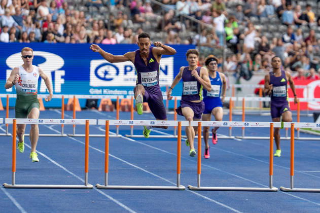 Deutschland: Leichtathletik, Leichtathletik Meeting, Sportfest ISTAF 2026 am 30.08.2026 in Berlin (Olympiastadion): 400 Meter Hürden Emil Agyekum (Deutschland) Copyright: xSvenxHeidmannx