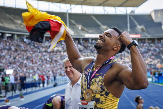 BERLIN, GERMANY - AUGUST 30, 2026: Leo NEUGEBAUER (GER Germany) celebrates during the ISTAF at Olympic Stadium on August 30, 2026 in Berlin, Germany. Germany Copyright: xAxelxKohringx