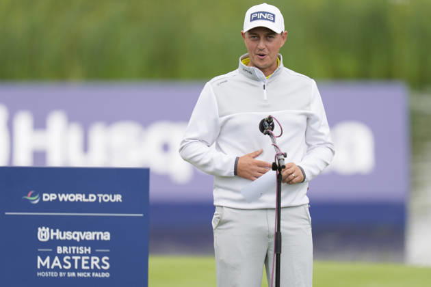 SUTTON COLDFIELD, ENGLAND - AUG 30: Joe Dean (ENG) gives a speech after winning the 2026 Husqvarna British Masters at The Belfry, Sutton Coalfield on August 30, 2026 in Warwickshire, England The 2026 Husqvarna British Masters