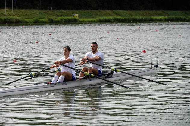 Amsterdam The Netherlands 30th August 2026 2026 World Rowing Championships on the Bosbaan in Amsterdam Mixed Double Sculls Final B (Final) teams make their ways to the start. B Andrei Sebastian Cornea S Andrada-Maria Morosanu (ROU)