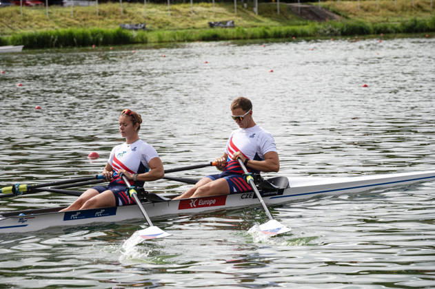 Amsterdam The Netherlands 30th August 2026 2026 World Rowing Championships on the Bosbaan in Amsterdam Mixed Double Sculls Final B (Final) teams make their ways to the start. B Jakub Podrazil S Pavlina Flamikova (CZE)
