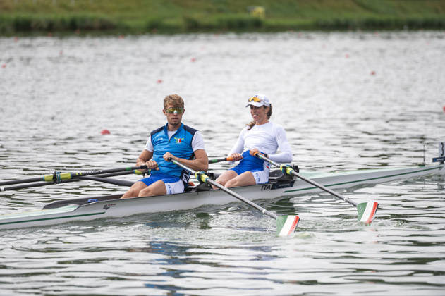 Amsterdam The Netherlands 30th August 2026 2026 World Rowing Championships on the Bosbaan in Amsterdam Mixed Double Sculls Final B (Final) teams make their ways to the start. B Niels Torre S Anna Sarah Sophie Souwer (ITA)