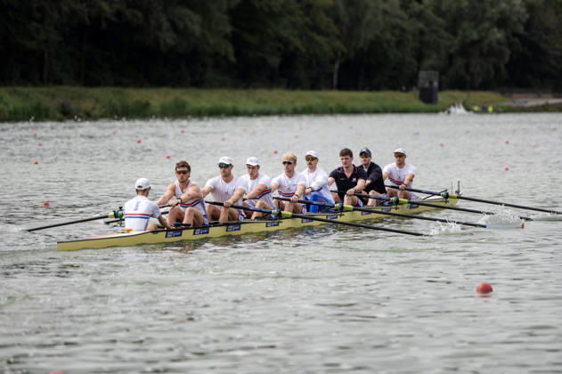 Amsterdam The Netherlands 30th August 2026 2026 World Rowing Championships on the Bosbaan in Amsterdam Men s Eight Final A (Final) Rowers make their ways to the start. B William Stewart 2 Matthew Rowe 3 Gabriel Obholzer 4 Samuel Nunn 5 David Bewicke-Copley 6 Harry Geffen 7 Miles Beeson S Archie Drummond C Tom Bryce