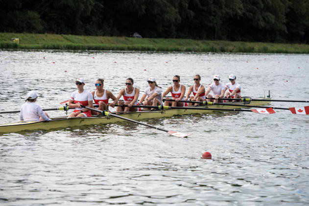 Amsterdam The Netherlands 30th August 2026 2026 World Rowing Championships on the Bosbaan in Amsterdam Women s Eight Final A (Final) rowers make their way to the start. B Cassidy Deane 2 Alexis Cronk 3 Kristen Siermachesky 4 Alexandra Pidgeon 5 Caroline De Paiva 6 Avalon Wasteneys 7 Maylie Valiquette S Sally Jones C Kristen Kit (CAN)