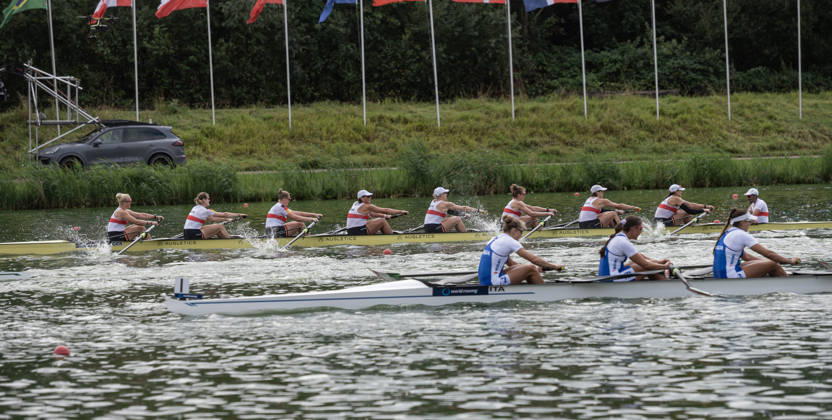 Amsterdam The Netherlands 30th August 2026 2026 World Rowing Championships on the Bosbaan in Amsterdam Women s Eight Final B (Final) B Nora Peuser 2 Paula Hartmann 3 Olivia Clotten 4 Antonia Galland 5 Pia Greiten 6 Annabelle Bachmann 7 Luise Bachmann S Tabea Schendekehl C Florian Koch (GER)