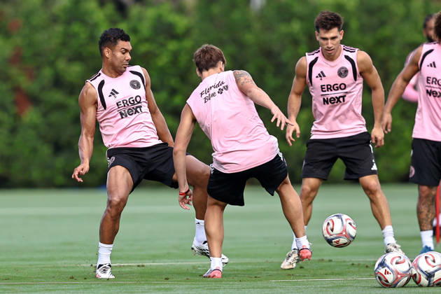 FORT LAUDERDALE, FL - SEPTEMBER 2: Casemiro (5) and Facundo Mura (4) of Inter Miami CF are seen during an Inter Miami Training Session at Florida Blue Training Center on September 2, 2026 in Fort Lauderdale, Florida. (Photo by Chris Arjoon Icon Sportswire) SOCCER: SEP 2 Inter Miami CF Training EDITORIAL USE ONLY Icon2609020000010
