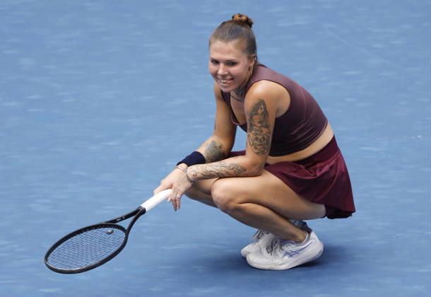 Oleksandra Oliynykova of Ukraine reacts after losing a point in the second set against Alexandra Eala of the Philippines in a second round match in Louis Armstrong Stadium at the 2026 US Open Tennis Championship at the USTA Billie Jean King National Tennis Center in New York City on Thursday, September 3, 2026. Eala defeated Oliynykova in straight sets.  NYP20260903107 JOHNxANGELILLO