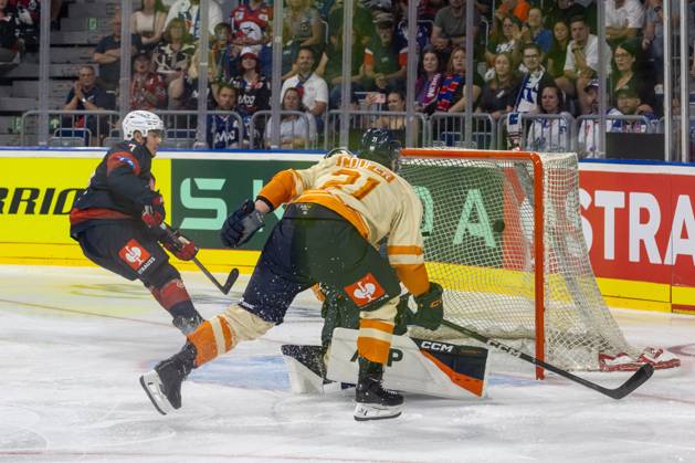 (Mannheim, Germany, 26 09 04) CHL (Champions Hockey League) 2026 27, Match day one: Adler Mannheim (Germany) vs. Växjö Lakers (Sweden) John Gilmour (7) scores the second goal for the Adler Mannheim Baden-Wurttemberg Germany Copyright: xUdoxHerrmannx