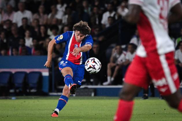 Ligue 1 PSG vs AS Monaco PARIS, FRANCE - SEPTEMBER 4, 2026: Paris Saint-Germain™s midfielder Joao Neves kicks the ball during the French L1 football match between Paris Saint-Germain and AS Monaco at the Parc des Princes stadium in Paris on September 4, 2026. Paris ÃŽle-de-France France Copyright: x xFirasxAbdullahx xJNAxPressx