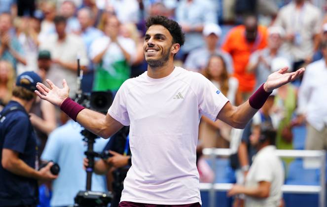 Francisco Cerundolo celebrates his five set win over Taylor Fritz after being two sets down 2026 US Open, Day Seven, USTA Billie Jean King National Tennis Center, New York, USA - 05 Sep 2026New York USTA Billie Jean King National T New York (NY) United States of America EDITORIAL USE ONLY No use with unauthorised audio, video, data, fixture lists, club league logos or live services. Online in-match use limited to 120 images, no video emulation. No use in betting, games or single club league player publications.  Copyright: xJavierxGarcia Shutterstockx 17134332ao
