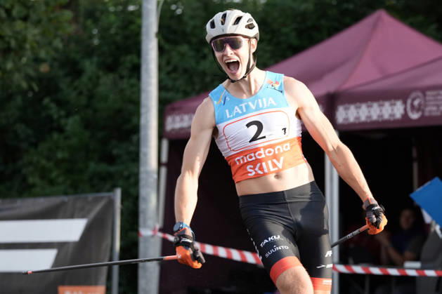 Bruno Bilans of Latvia reacts during the Sprint race of the FIS Rollerski World Championships 2026 in Madona, Latvia, on September 5, 2026. Madona Latvia Copyright: xRomanxKoksarovx FIS_Rollerski20260905rk2306.JPG