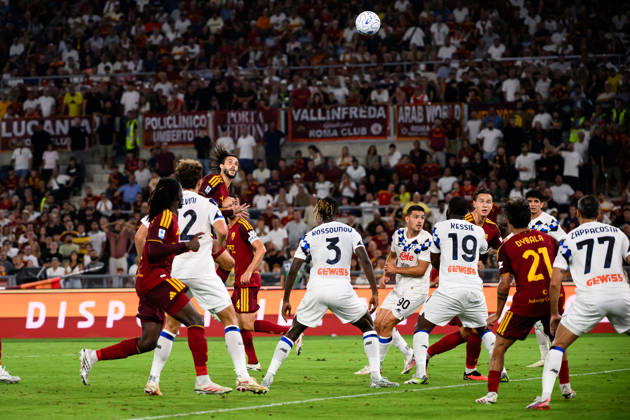 Mario Hermoso of AS Roma scores the goal of 1-1 during the Serie A football match between AS Roma and Atalanta BC at Stadio Olimpico in Rome (Italy), September 5, 2026. AndreaxStaccioli