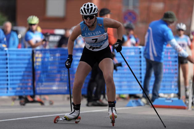 Yevgeniya Vadutova of Kazakhstan competes during the Sprint Qualification race of the FIS Rollerski World Championships 2026 in Madona, Latvia, on September 5, 2026. Madona Latvia Copyright: xRomanxKoksarovx RKV08935.JPG