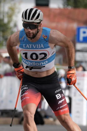 Raimo Vigants of Latvia competes during the Sprint Qualification race of the FIS Rollerski World Championships 2026 in Madona, Latvia, on September 5, 2026. Madona Latvia Copyright: xRomanxKoksarovx RKV09936.JPG