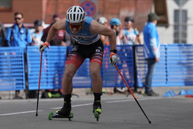 Lauris Kaparkalejs of Latvia competes during the Sprint Qualification race of the FIS Rollerski World Championships 2026 in Madona, Latvia, on September 5, 2026. Madona Latvia Copyright: xRomanxKoksarovx RKV09945.JPG
