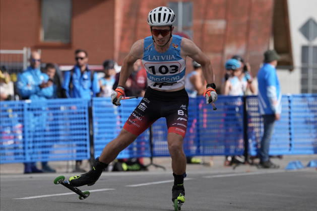 Lauris Kaparkalejs of Latvia competes during the Sprint Qualification race of the FIS Rollerski World Championships 2026 in Madona, Latvia, on September 5, 2026. Madona Latvia Copyright: xRomanxKoksarovx RKV09946.JPG