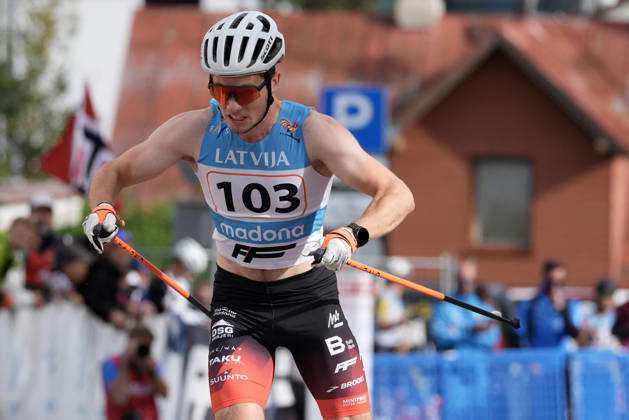 Lauris Kaparkalejs of Latvia competes during the Sprint Qualification race of the FIS Rollerski World Championships 2026 in Madona, Latvia, on September 5, 2026. Madona Latvia Copyright: xRomanxKoksarovx RKV09954.JPG
