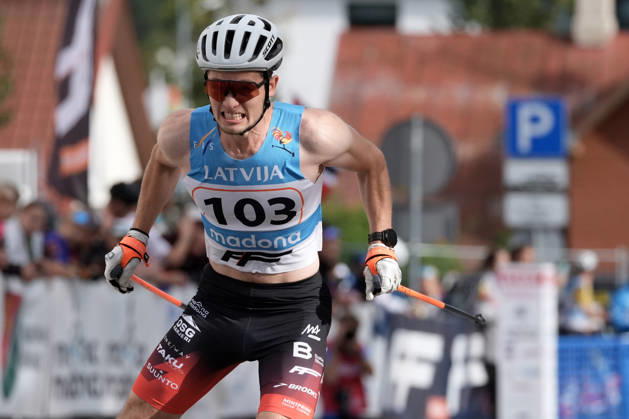 Lauris Kaparkalejs of Latvia competes during the Sprint Qualification race of the FIS Rollerski World Championships 2026 in Madona, Latvia, on September 5, 2026. Madona Latvia Copyright: xRomanxKoksarovx RKV09956.JPG