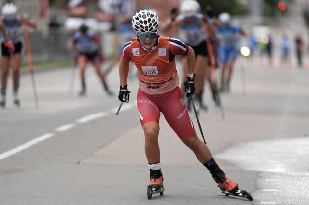Emilie Ruud Lia of Norway competes during the Junior Women mass start race of the FIS Rollerski World Championships 2026 in Madona, Latvia, on September 6, 2026. Madona Latvia Copyright: xRomanxKoksarovx RKV01380.JPG