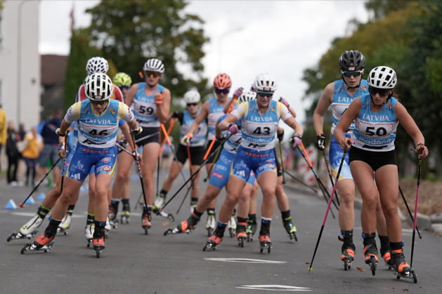 Emilia Eriksson of Sweden, Kajsa Ekenberg of Sweden and Magdalena Kobielusz of Poland competes during the Women mass start race of the FIS Rollerski World Championships 2026 in Madona, Latvia, on September 6, 2026. Madona Latvia Copyright: xRomanxKoksarovx RKV01606.JPG