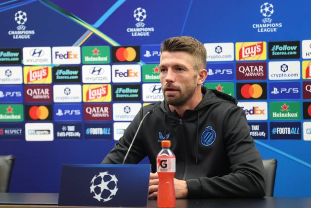Club s Brandon Mechele is pictured during a press conference, PK, Pressekonferenz of Belgian soccer team Club Brugge KV, Monday 7 September 2026 in Knokke-Heist. Club is preparing for the first game in the UEFA Champions League league phase against English Aston Villa FC tomorrow. BRUNOxFAHY x185547045x