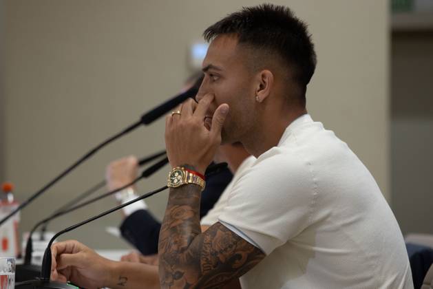 UEFA Champions League press conference, PK, Pressekonferenz Inter Milan in Madrid, Spain - 7 Sep 2026 Lautaro Martínez of Inter Milan speaks to reporters at the press conference ahead of the UEFA Champions League match between Real Madrid and Inter Milan at the Santiago Bernabéu Stadium. Madrid Spain Copyright: xDavidxCanalesx xSOPAxImagesx David-Canales-1447749