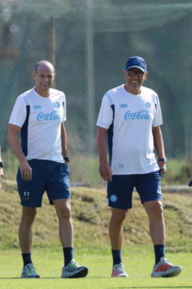 Napoli™s head coach Massimiliano Allegri, Napoli™s assistant coach Marco Landucci During training at the SSC Napoli sports center, Champions League Napoli - Arsenal Castel Volturno (CE) on September 08 , 2026  Copyright: xAlessandroxGarofalo LaPressex