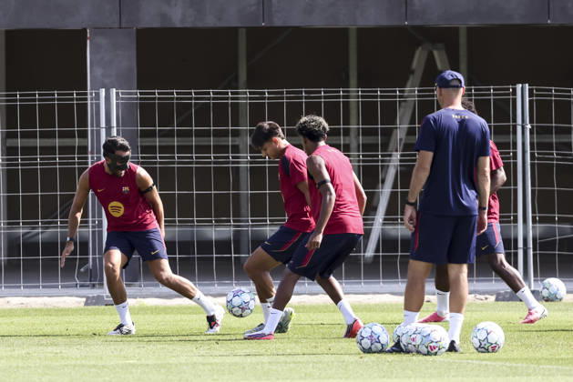 September 8, 2026, Sant Joan Despi, Barcelona, Spain: Eric Garcia and Brian Farinas during the training day of FC Barcelona, Barca ahead UEFA Champions League 2026 27, football match against Feyenoord at Ciutat Esportiva Joan Gamper on September 08, 2026 in Sant Joan Despi, Barcelona, Spain. Sant Joan Despi Spain - ZUMAa181 20260908_zaa_a181_009 Copyright: xJavierxBorregox