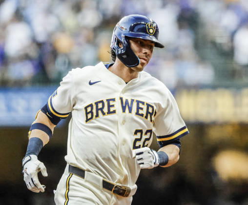 Milwaukee Brewers designated hitter Christian Yelich runs the bases after hitting a three RBI home run in the first inning of the MLB, Baseball Herren, USA game between the Chicago Cubs and the Milwaukee Brewers at American Family Field in Milwaukee, Wisconsin on Wednesday, September 9, 2026.  MIL20260909807 TANNENxMAURY