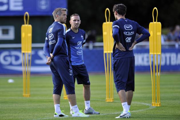 Fotboll, Frankrike, Träning: Mickael LANDREAU Franck RIBERY Hugo LLORIS - 12.08.2013 - Entrainement de l Equipe de France Photo: Amandine Noel Icon