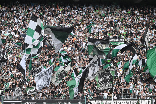 Stimmung in der Gladbacher Nordkurve vor dem Spiel 05.09.2026, Fussball 1. Bundesliga, Saison 2026 2027, 2. Spieltag, Borussia Mönchengladbach - SV Elversberg 3:4 DFL regulations prohibit any use of photographs as image sequences and or quasi-video Moenchengladbach Ista-Borussia-Park Nordrhein Westfalen Deutschland