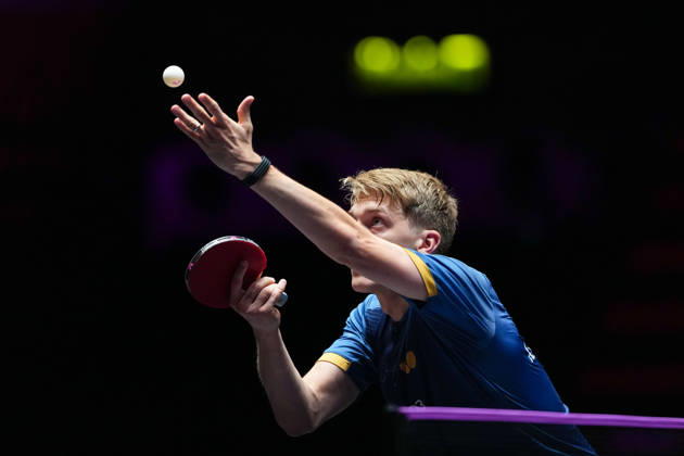 (260910) -- MACAO, Sept. 10, 2026 -- Anton Kallberg competes during the men s singles round of 16 match between Anton Kallberg of Sweden and Flavien Coton of France at the 2026 World Table tennis, Tischtennis (WTT) Champions Macao in Macao, south China, Sept. 10, 2026. ) (SP)CHINA-MACAO-TABLE TENNIS-WTT-MEN S SINGLES (CN) CheongxKamxKa 