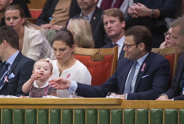 Prinsessan Estelle, kronprinsessan Victoria, prins Daniel och Thomas Johansson pa VIP-läktaren i finalen under tennisturneringen Stockholm Open den 20 oktober 2013 i Stockholm. Stockholm Sverige Copyright: xJoelxMarklundx