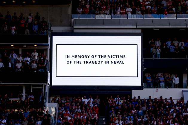 EINDHOVEN - A memorial message for the victims of the tragedy in Nepal will be shown on the big screen before the UEFA Champions League match between PSV Eindhoven and Shakhtar Donetsk at the Philips Stadium on September 10, 2026, in Eindhoven, the Netherlands. MARCEL TER BALS ANP UEFA Champions League 2026 27 xVIxANPxSportx xMarcelxterxBalsxIVx 567913453 originalFilename: 567913453.jpg