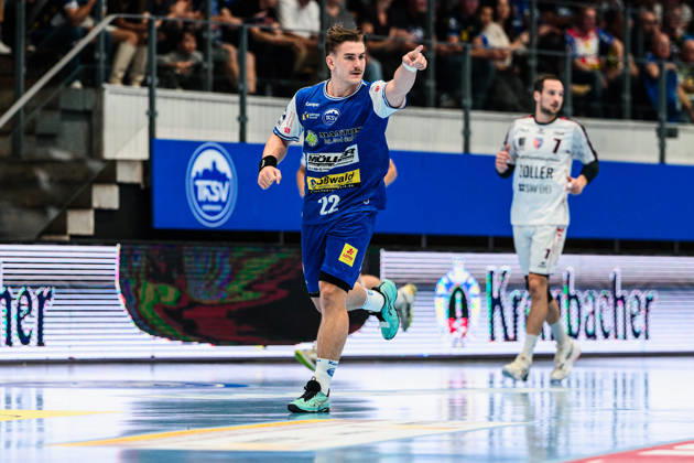 Felix Aellen (ThSV Eisenach, 22) Jubel zum 7m Treffer. GER, ThSV Eisenach gegen SG BBM Bietigheim, 1. Opel Handballbundesliga, Handball, 4.Spieltag, Saison 2026 2027, 19.00 Uhr, 10.09.2026 GER, ThSV Eisenach gegen SG BBM Bietigheim, 1. Opel Handballbundesliga, Handball, 4.Spieltag, Saison 2026 2027, 19.00 Uhr, 10.09.2026 Eisenach Copyright: xMartinxHerbstx